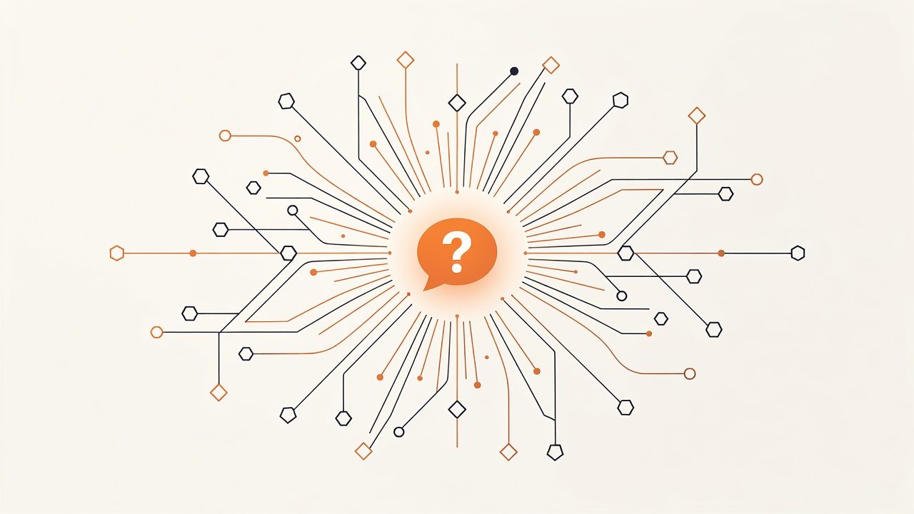 Abstract visualization of AI answer-engine optimization signal network